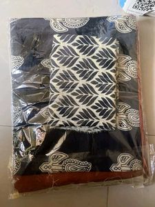 Elegant Black Saree with White Motifs