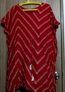 Red Chevron Print Kaftan Kurta