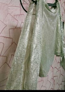 Sparkling One-Shoulder Tie-Sleeve Top