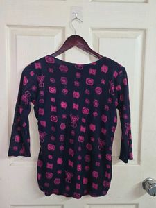 Navy Blue &amp; Pink Graphic Print Top