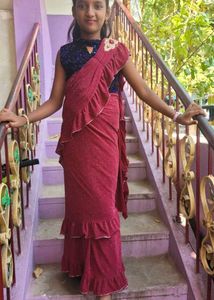 Sparkling Maroon Saree for Girls