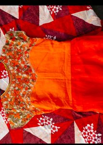 Elegant Orange Embroidered partywear Gown