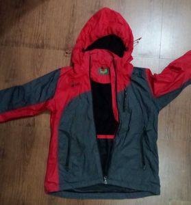 Red and Grey Hooded Jacket