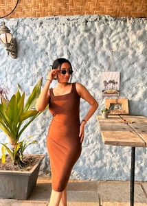Stylish Brown Bodycon Midi Dress