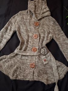 Womens Hooded Knit Cardigan with Belt