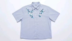 Striped Embroidered Button-Up Shirt