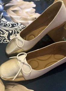 Golden White Bow Ballerinas