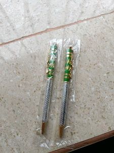 Luxury Green &amp; Silver Ballpoint Pens