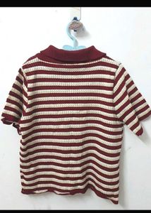 🍿Striped Knit Polo Top