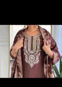 Elegant Brown Kurta Set with Dupatta