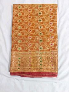 Elegant Orange Banarasi Silk Saree