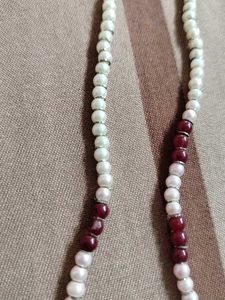 Beaded Necklace - White &amp; Maroon