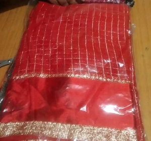 Elegant Red Saree with Golden Border
