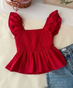Red cotton peplum top (brand new)