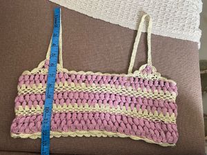 Crochet Crop Top - Pink &amp; Cream