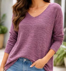 XS small V neck sheer glittery purple tunic