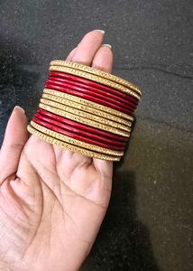 maroon and Gold Embellished lakh Bangles