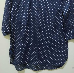 Anasazi Navy Blue White Polka Dot Tunic Top Shirt