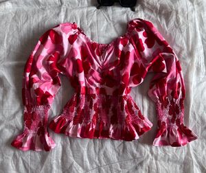 Chic Pink Floral Smocked Blouse