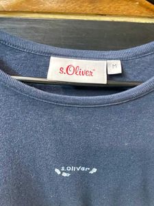 Navy Blue Long Sleeve Lettuce Hem Top