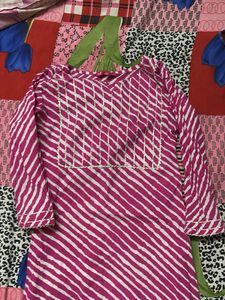 Pink &amp; White Striped Kurta
