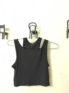 Black Ribbed Cutout Tank Top
