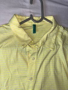 Women's Lime Striped Collared Top