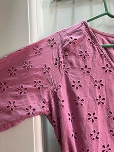 Chic Pink Broderie Anglaise Midi Dress