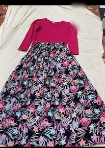 Vibrant girls Floral Maxi Skirt &amp; Pink Top Set