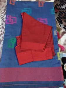 Blue & Red Saree with Blouse Piece