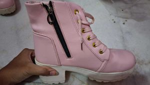 Cute Pink Lace-Up Platform Boots