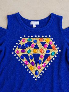 Blue Cold Shoulder Top with Diamond Embellishment