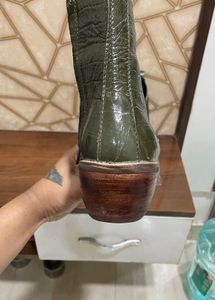 Stylish Green Croc Embossed Boots
