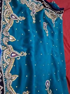 sky bluecolour georget with Violet velvet work bor