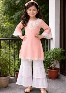 Peach Kurta with Bell Sleeves plazzo
