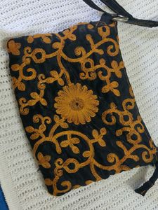 Embroidered Black Sling Bag(handmade)