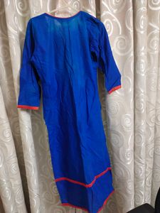 New Kurta Blue With Orange Embroidery