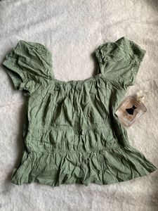 Olive Green Puff Sleeve Top