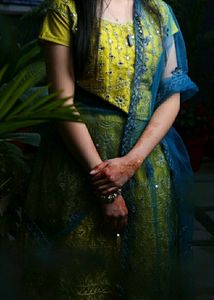 Mehndi Color - Fully Stitched Net Lehnga