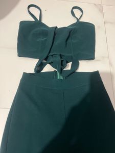 high waist Chic Green Crop Top &amp; Flared Pants Set