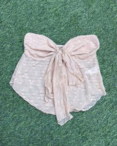 Sheer Bow Detail Strapless Top