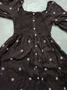 Chic Brown Floral Print Dress(size-xs)