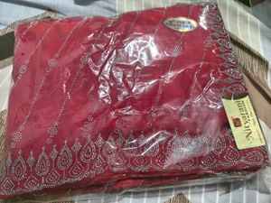 Elegant Red Embellished Saree