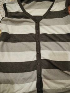 Striped Sleeveless Button-Up Top