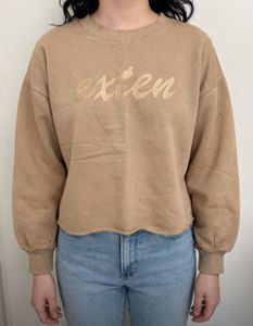 Tan Embroidered Cropped Sweatshirt
