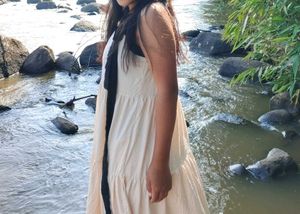 Cream Tiered Maxi Dress with Black Accents