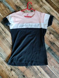 Color Block T-Shirt with Slogan