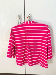 Pink &amp; White Striped Collared Top