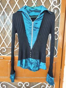 Chic Black & Teal Blouse