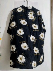 Black Daisy Print Button-Up Shirt